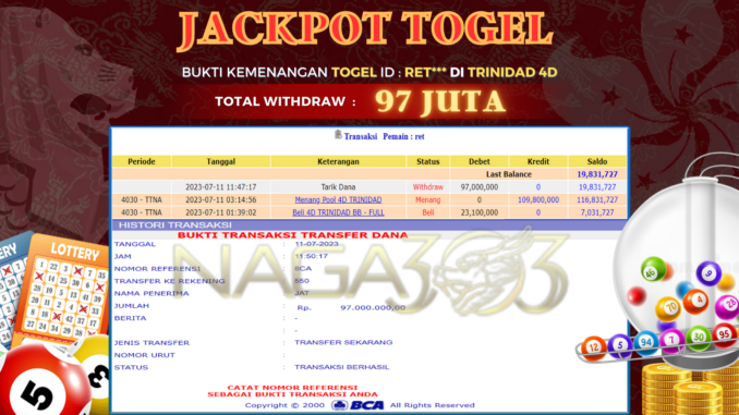 bukti jp naga303 #301